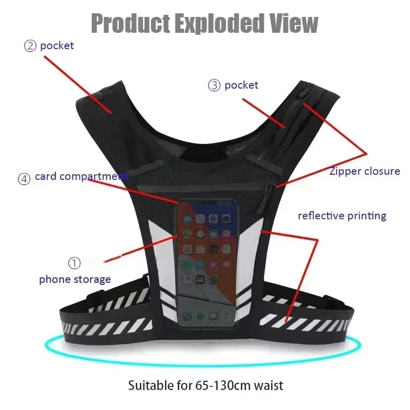 Universal Lightweight Reflective Running Backpack and Sports Vest for Jogging and Fitness - Mobile Phone and Card Holder for Men and Women