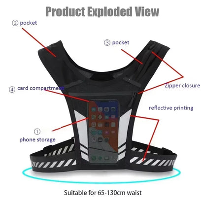 Universal Lightweight Reflective Running Backpack and Sports Vest for Jogging and Fitness - Mobile Phone and Card Holder for Men and Women